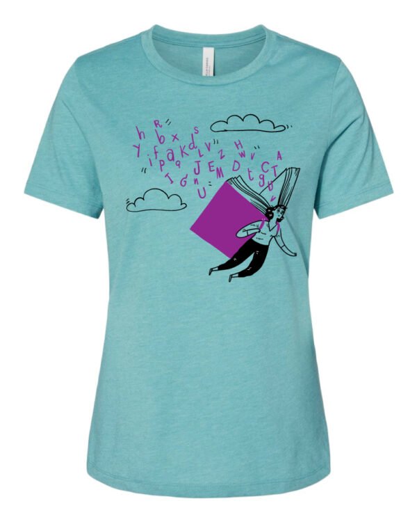 Embark on a literary adventure with our "Soaring Book Shirt" tee in Heather Blue Lagoon.